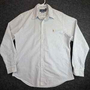 Ralph Lauren Striped Button Down Shirt Mens L Blue White Custom Fit Flesh Pony